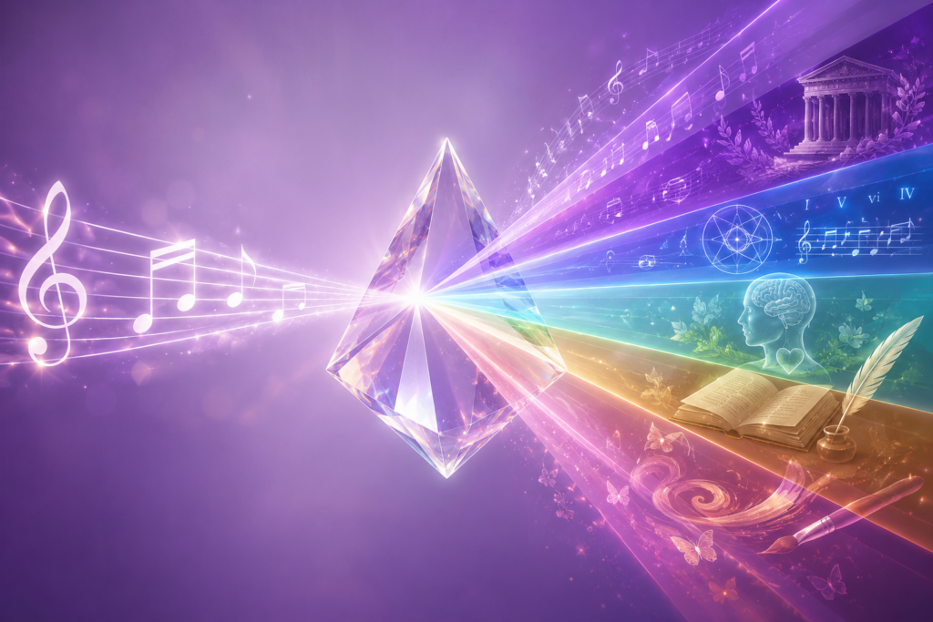 Prisma de siete colores y música en descomposición