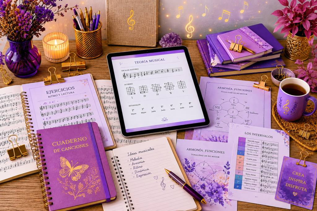 Cuadernos, partituras y materiales para el aprendizaje musical