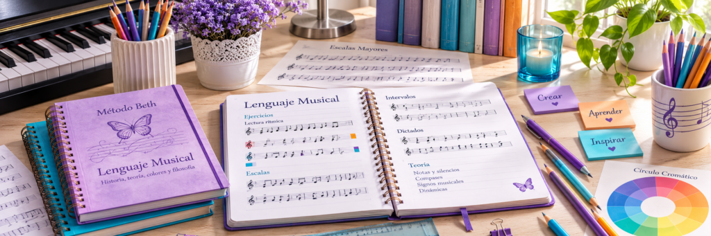 Ilustración de recursos educativos para el aprendizaje musical