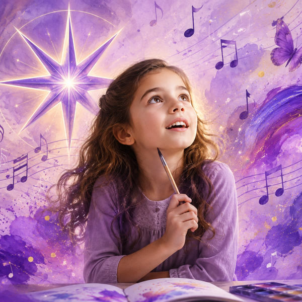 Niña explorando un aprendizaje musical creativo con lápiz y cuaderno