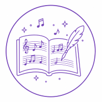 Icono de partitura musical abierta con pluma, símbolo de creación musical